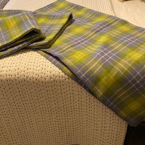 POTTERY BARN WOOL APPLE GREEN/BLUE PLAID FULL/QUEEN BLANKET +2 STANDARD SHAMS